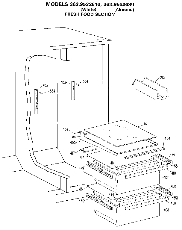 Kenmore 3639532680 fresh food section diagram