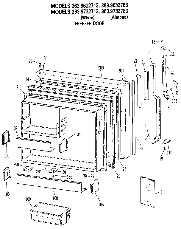 Kenmore 3639632713 freezer door diagram