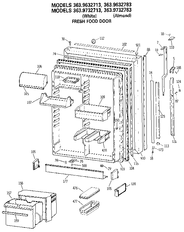 Kenmore 3639632713 fresh food door diagram