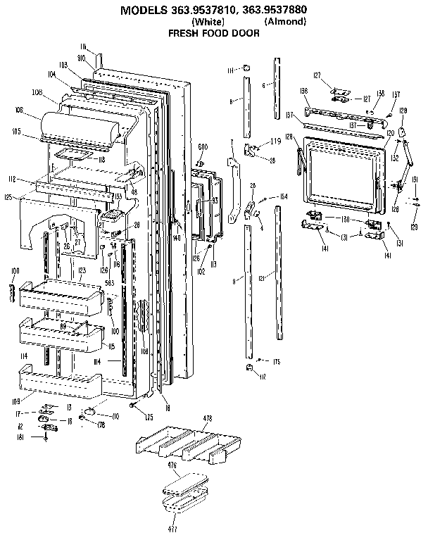 Kenmore 3639537810 fresh food door diagram