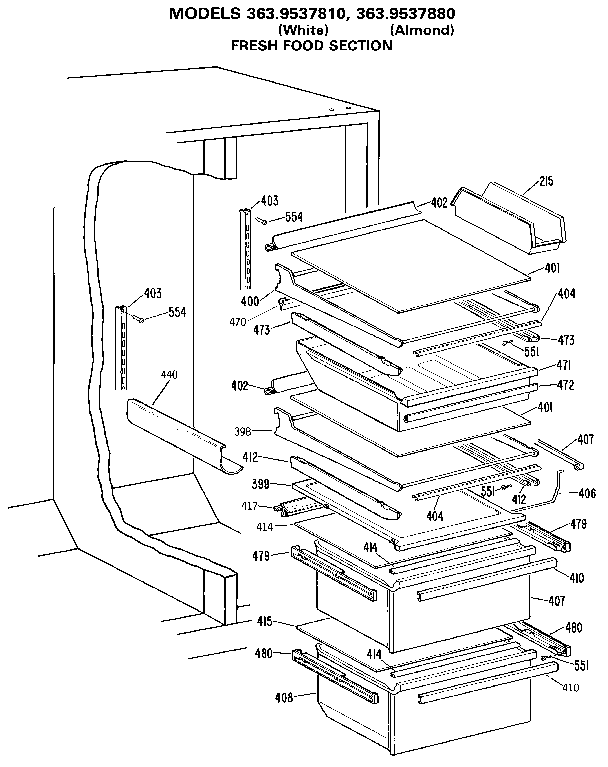 Kenmore 3639537810 fresh food section diagram