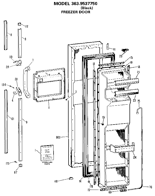 Kenmore 3639537750 freezer door diagram