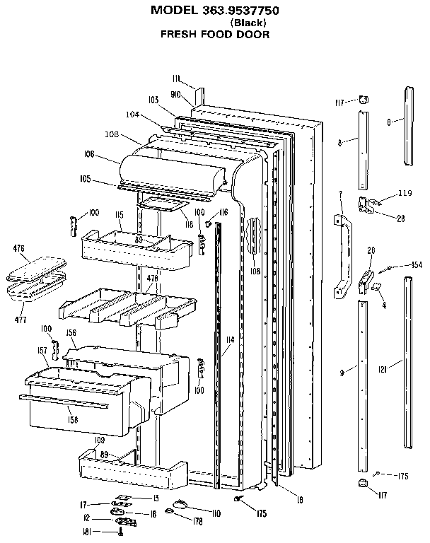 Kenmore 3639537750 fresh food door diagram
