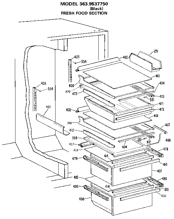 Kenmore 3639537750 fresh food section diagram
