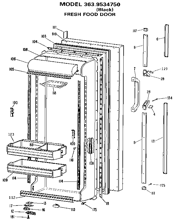 Kenmore 3639534750 fresh food door diagram