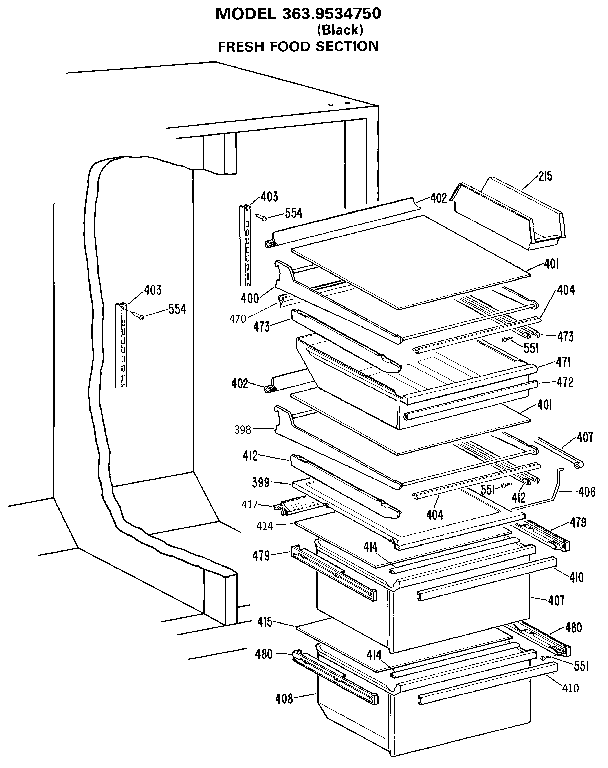 Kenmore 3639534750 fresh food section diagram