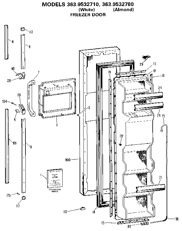 Kenmore 3639532780 freezer door diagram