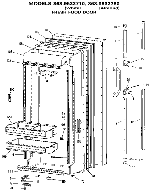 Kenmore 3639532780 fresh food door diagram