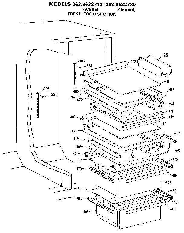Kenmore 3639532780 fresh food section diagram