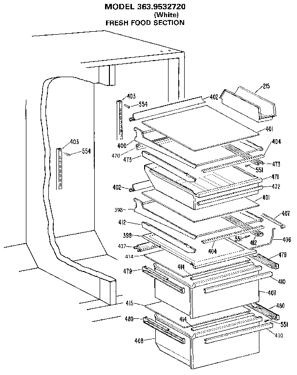 Kenmore 3639532720 fresh food section diagram