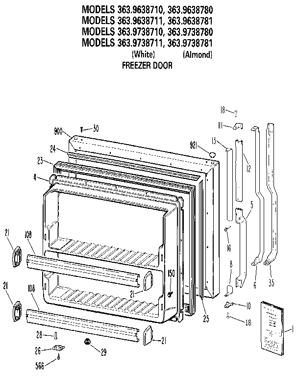 Kenmore 3639638781 freezer door diagram