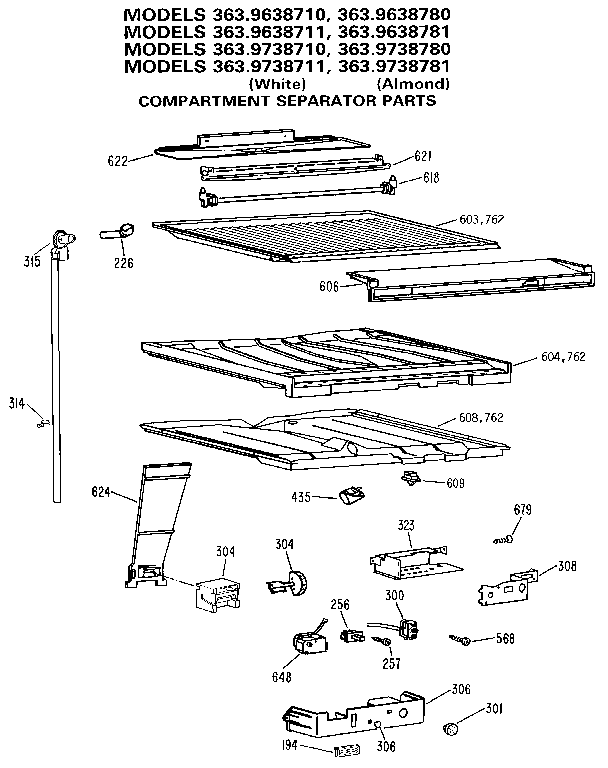 Kenmore 3639638781 compartment separator diagram