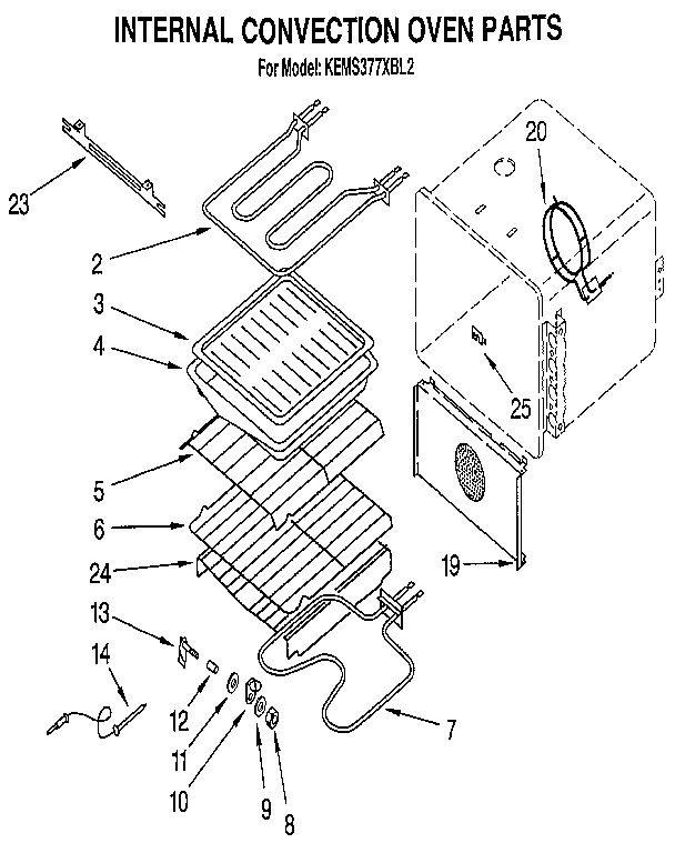 KitchenAid KEMS377XBL2 internal convection oven diagram