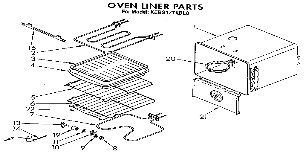 KitchenAid KEBS177XBL0 oven liner diagram