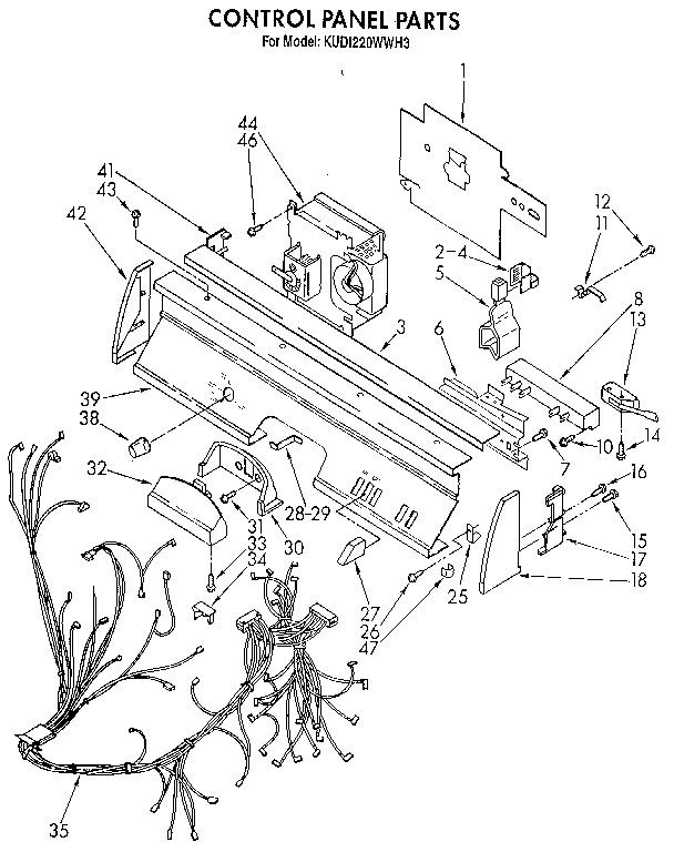 KitchenAid KUDI220WWH3 control panel diagram