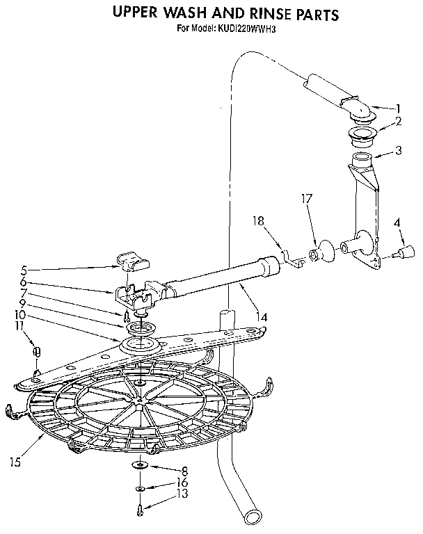KitchenAid KUDI220WWH3 upper wash and rinse diagram