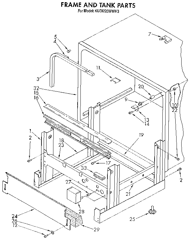 KitchenAid KUDI220WWH3 frame and tank diagram