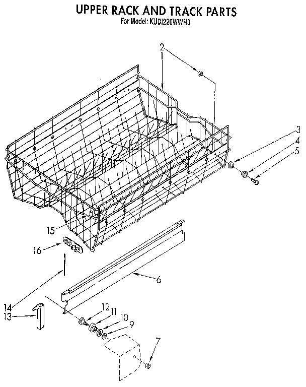 KitchenAid KUDI220WWH3 upper rack and track diagram