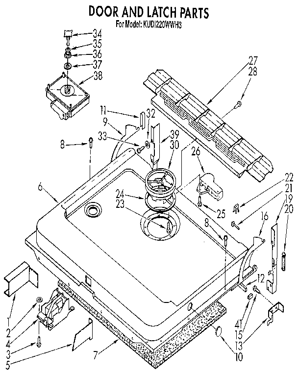 KitchenAid KUDI220WWH3 door and latch diagram