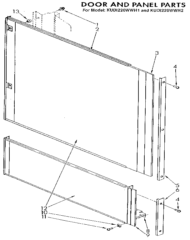 KitchenAid KUDI220WWH1 door and panel diagram