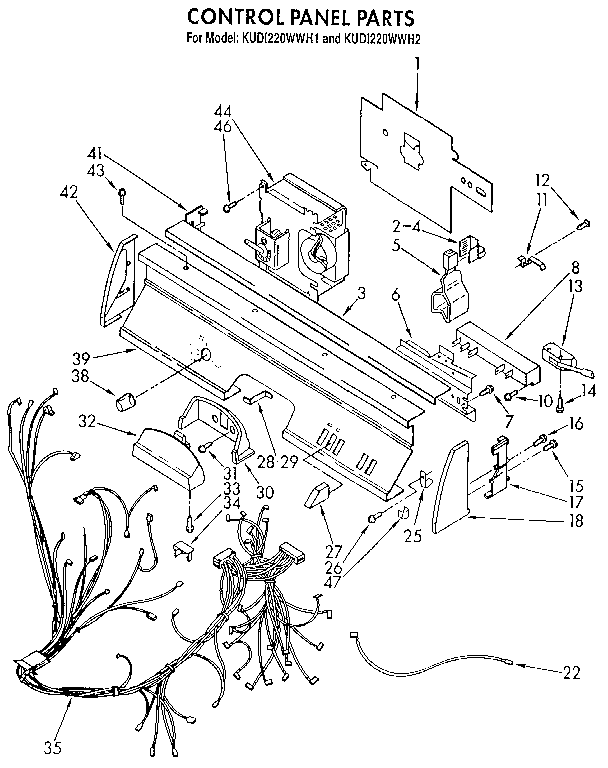KitchenAid KUDI220WWH1 control panel diagram