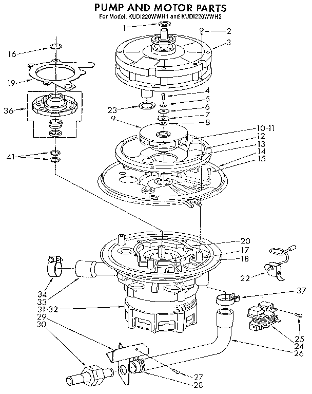 KitchenAid KUDI220WWH1 pump and motor diagram