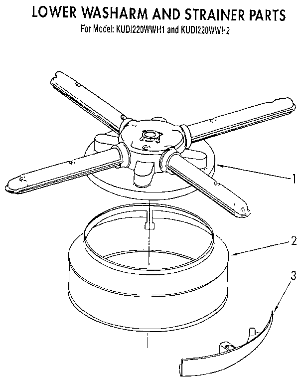 KitchenAid KUDI220WWH1 lower washarm and strainer diagram
