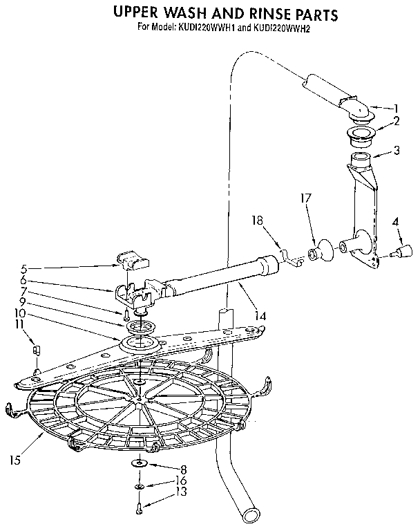 KitchenAid KUDI220WWH1 upper wash and rinse diagram