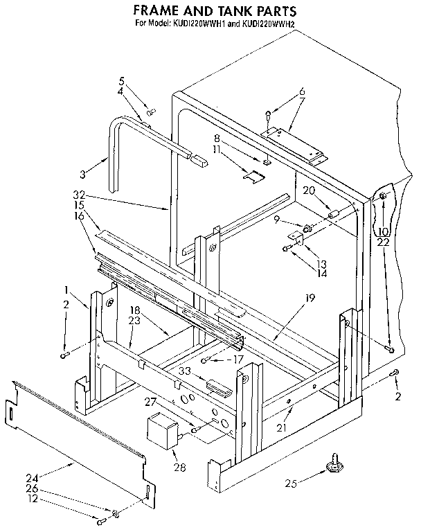 KitchenAid KUDI220WWH1 frame and tank diagram
