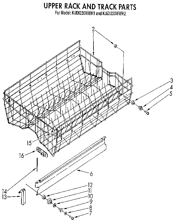 KitchenAid KUDI220WWH1 upper rack and track diagram