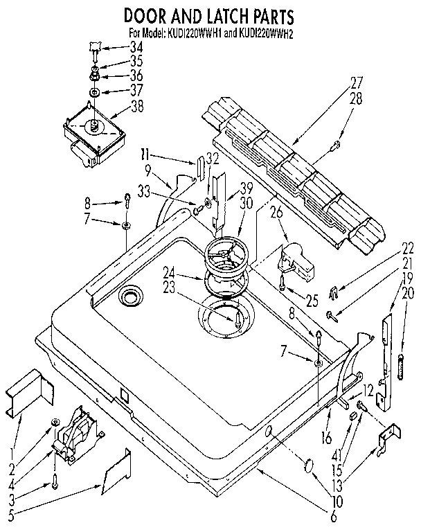 KitchenAid KUDI220WWH1 door and latch diagram