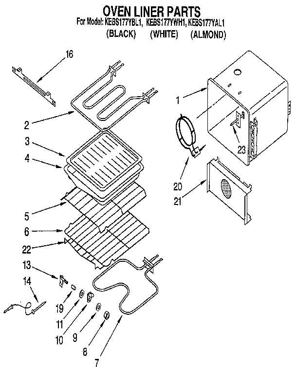 KitchenAid KEBS177YAL1 oven liner diagram