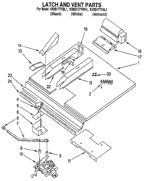 KitchenAid KEBS177YAL1 latch and vent diagram