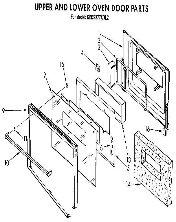 KitchenAid KEBS277XBL2 upper and lower oven door diagram