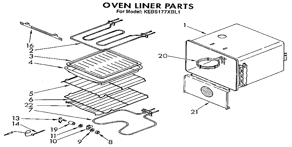 KitchenAid KEBS177XBL1 oven liner diagram
