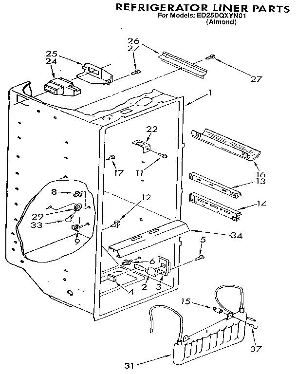 Whirlpool ED25DQXYN01 refrigerator liner diagram