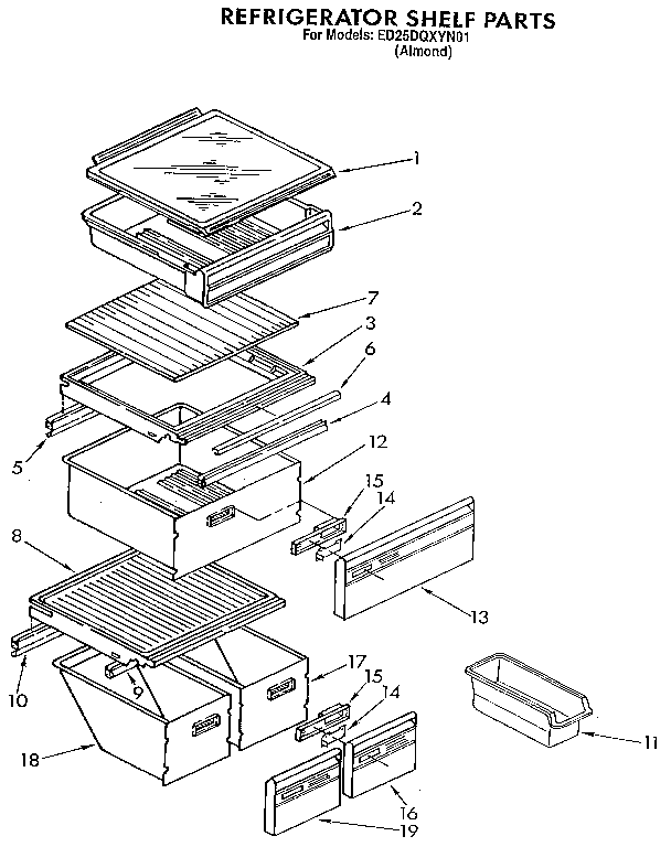 Whirlpool ED25DQXYN01 refrigerator shelf diagram