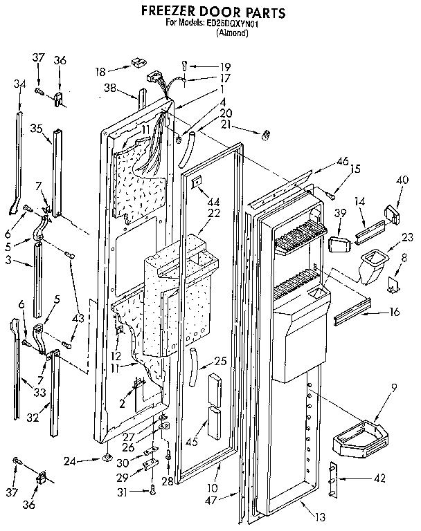 Whirlpool ED25DQXYN01 freezer door diagram