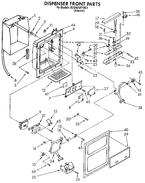 Whirlpool ED25DQXYN01 dispenser front diagram