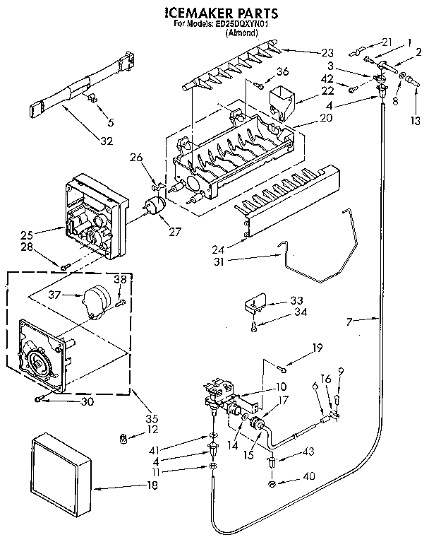Whirlpool ED25DQXYN01 icemaker diagram