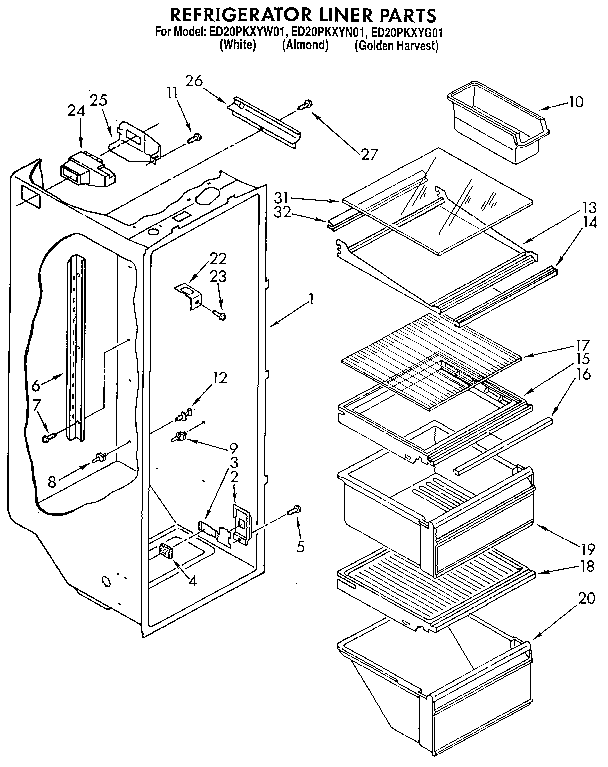 Whirlpool ED20PKXYW01 refrigerator liner diagram