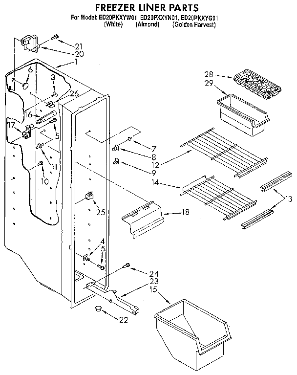 Whirlpool ED20PKXYW01 freezer liner diagram