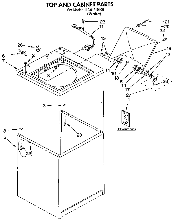 Kenmore 11091310100 top and cabinet diagram
