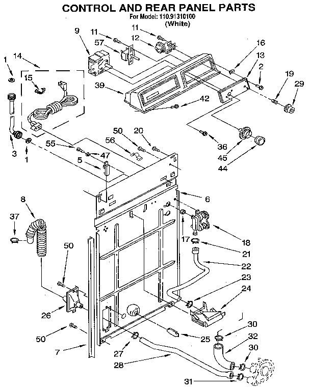 Kenmore 11091310100 control and rear panel diagram