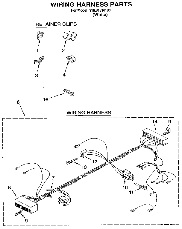Kenmore 11091310100 wiring harness diagram