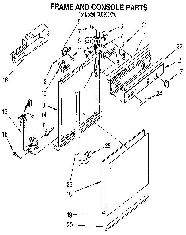 Whirlpool DU8950XY0 frame and console diagram