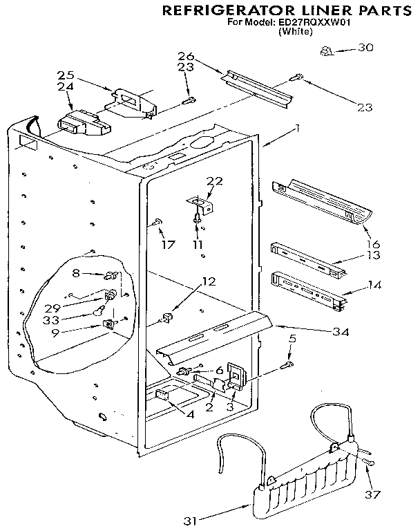 Whirlpool ED27RQXXW01 refrigerator liner diagram