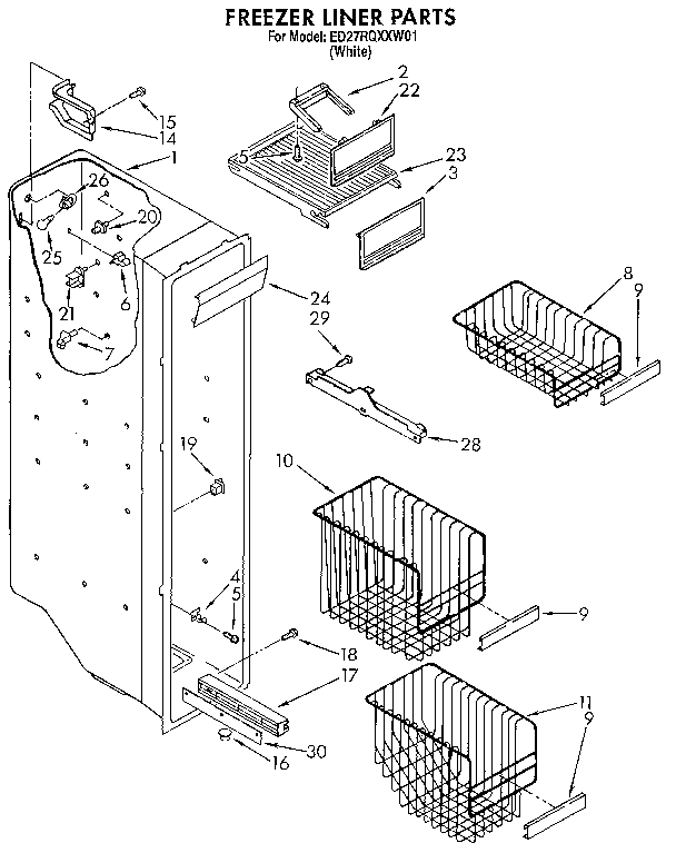 Whirlpool ED27RQXXW01 freezer liner diagram
