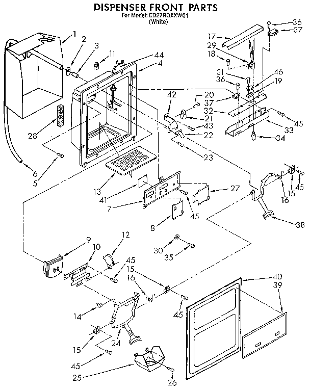 Whirlpool ED27RQXXW01 dispenser front diagram