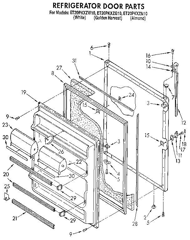 Whirlpool ET20PKXZN10 refrigerator door diagram